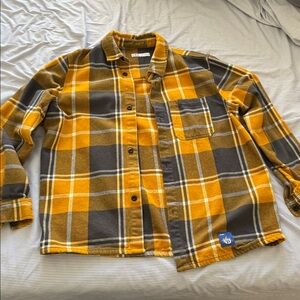 Zara Yellow and Gray Plaid Casual Button Down Shirt